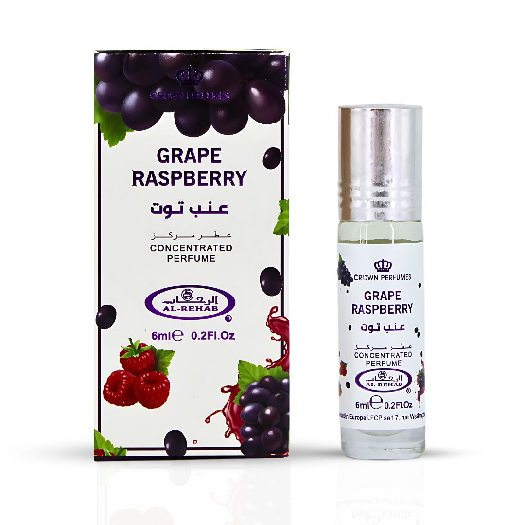 Al Rehab Grape Raspberry Perfume Oil 6ml – Pack of 6 (Half Dozen)