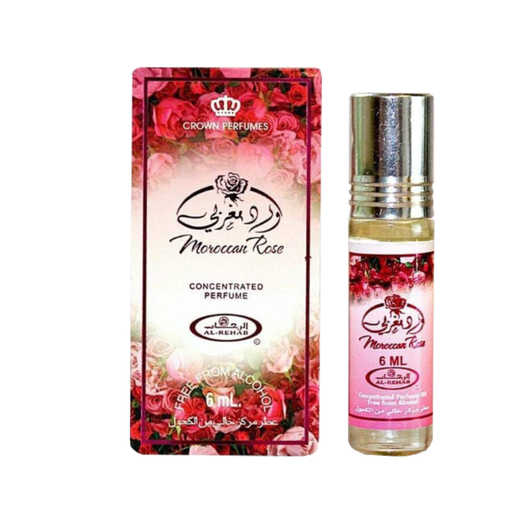 Al Rehab Moroccan Rose Perfume Oil 6ml – Pack of 6 (Half Dozen)